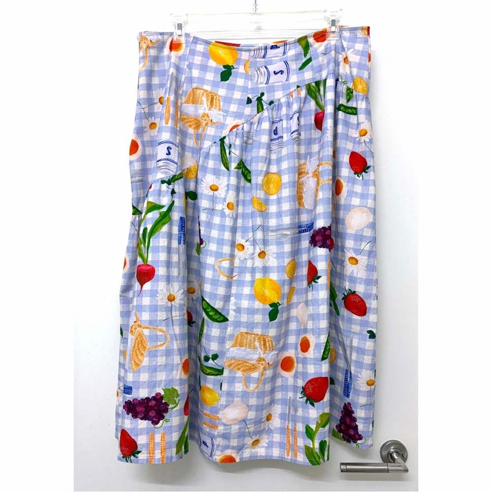 Lisa Says Gah Maeve Picnic Alfresco Midi Skirt Food Vegetable Blue Gingham 2XL - Picture 9 of 15